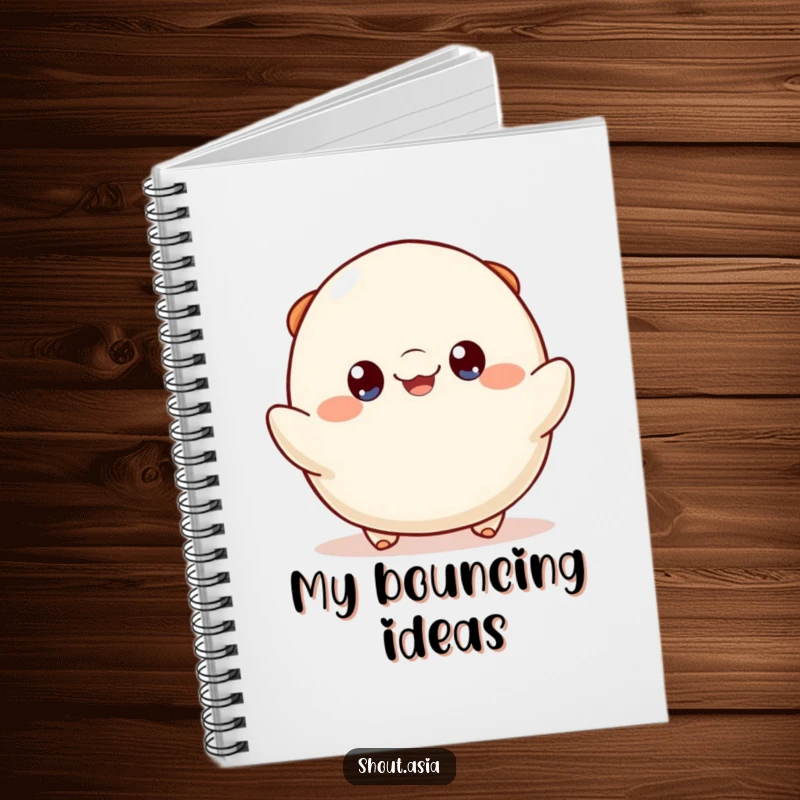 Funny dumpling notebook featuring a cheerful dumpling with bright eyes playfully bouncing, ideal for journaling, notes, and creative inspiration.